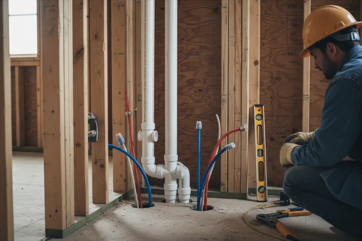Drain and supply rough-in during Leak Detection in Miller Place